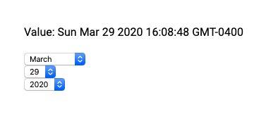 Three unstyled selects for month, date, and year