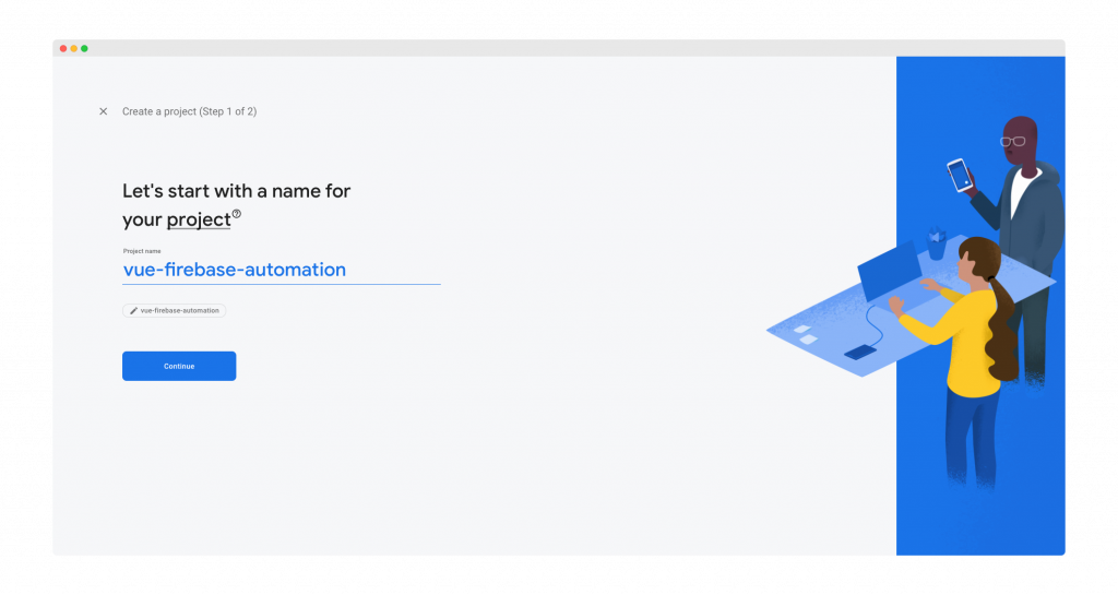 New project page in the Firebase Console
