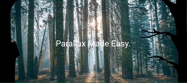 A parallax scrolling effect with a forest with a foreground and background, scrolling down reveals a new block of Lorem Ipsum text