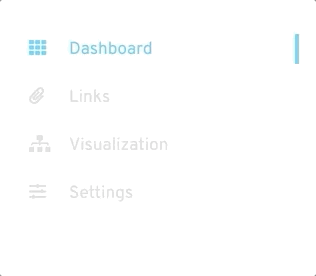 4 menu items for Dashboard, Links, Visualization, and Settings. Clicking each one causes an animation